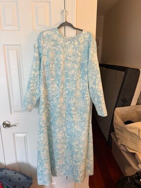 Molly Moorkamp Light Blue Floral Long Sleeve Women’s Dress